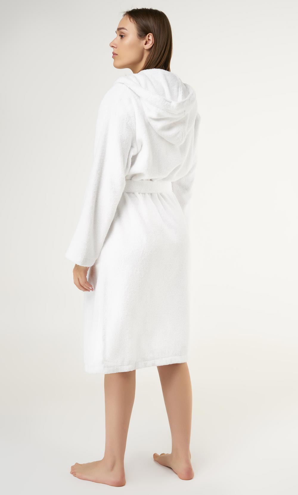 100% Turkish Cotton White Heavy Weight Hooded Terry Bathrobe-Robemart.com