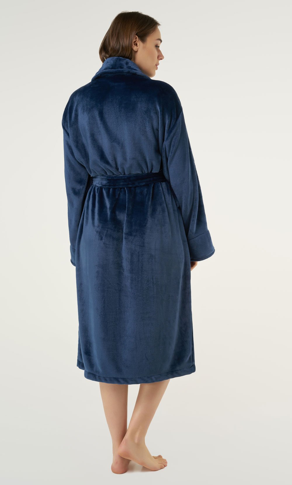 Navy Blue Super Soft Tahoe Microfleece Shawl Collar Robe-Robemart.com