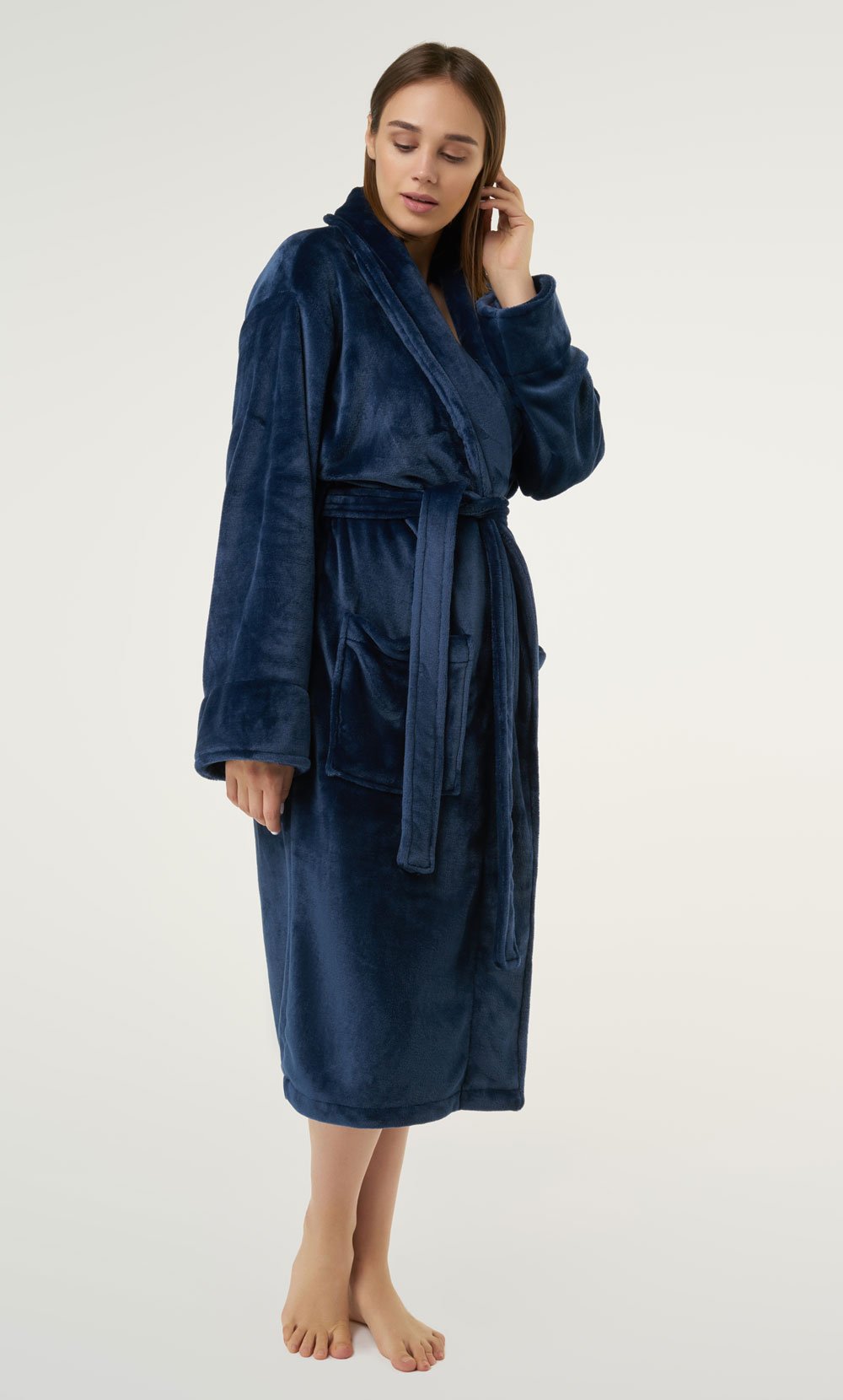 Navy Blue Super Soft Tahoe Microfleece Shawl Collar Robe-Robemart.com