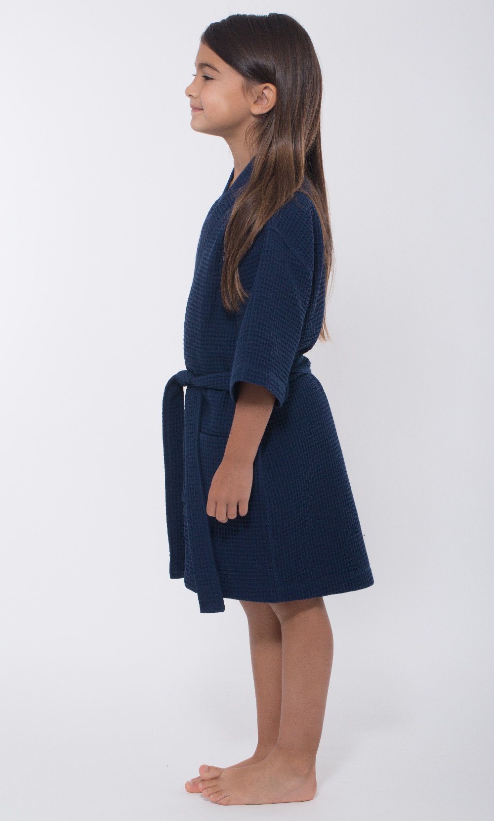 Navy Blue Waffle Kimono Kid's Robe-Robemart.com