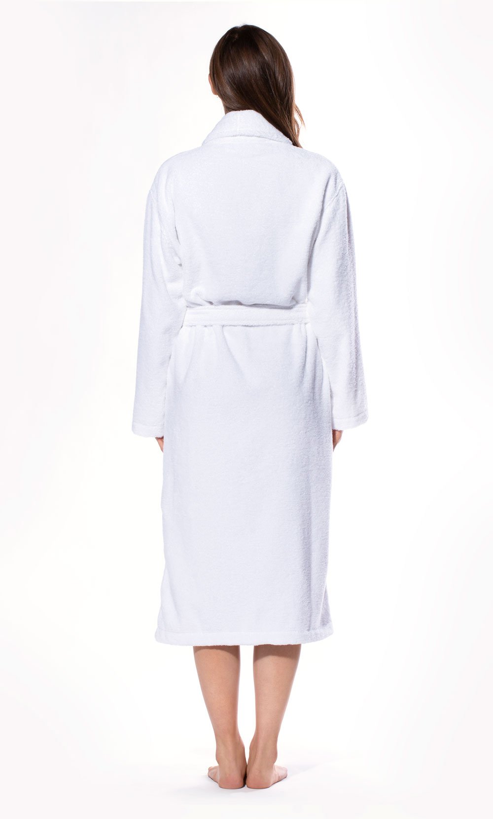 100% Turkish Cotton White Shawl Terry Bathrobe-Robemart.com