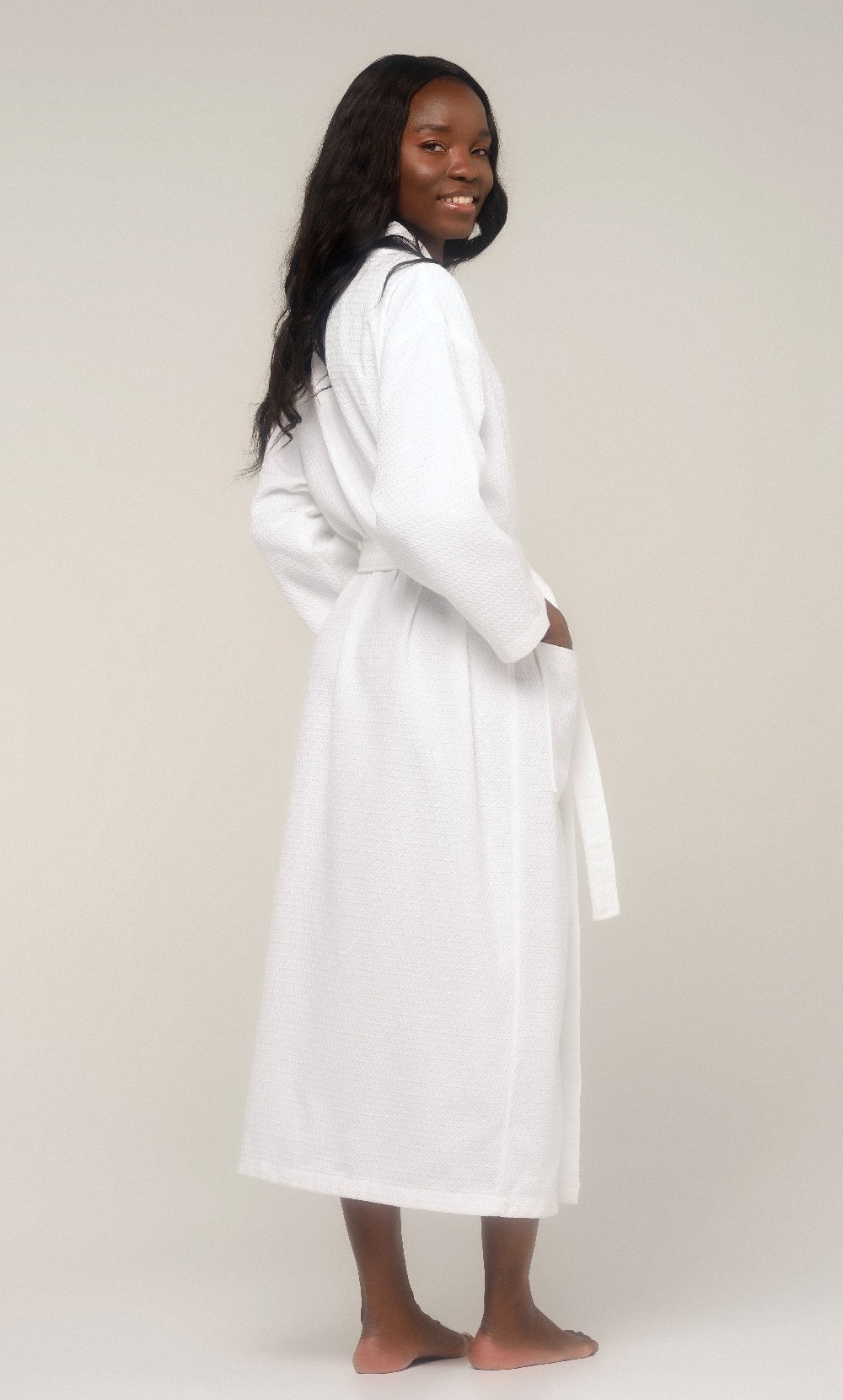 100% Turkish Cotton White Waffle Kimono Robe-Robemart.com