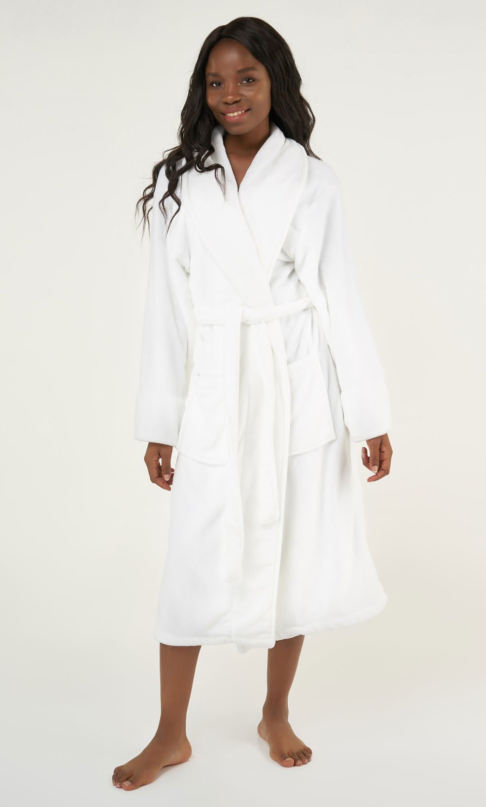 White Super Soft Tahoe Microfleece Shawl Collar Robe-Robemart.com