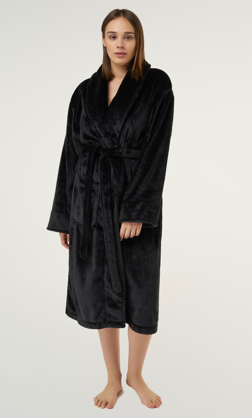 Black Super Soft Tahoe Microfleece Shawl Collar Robe-Robemart.com