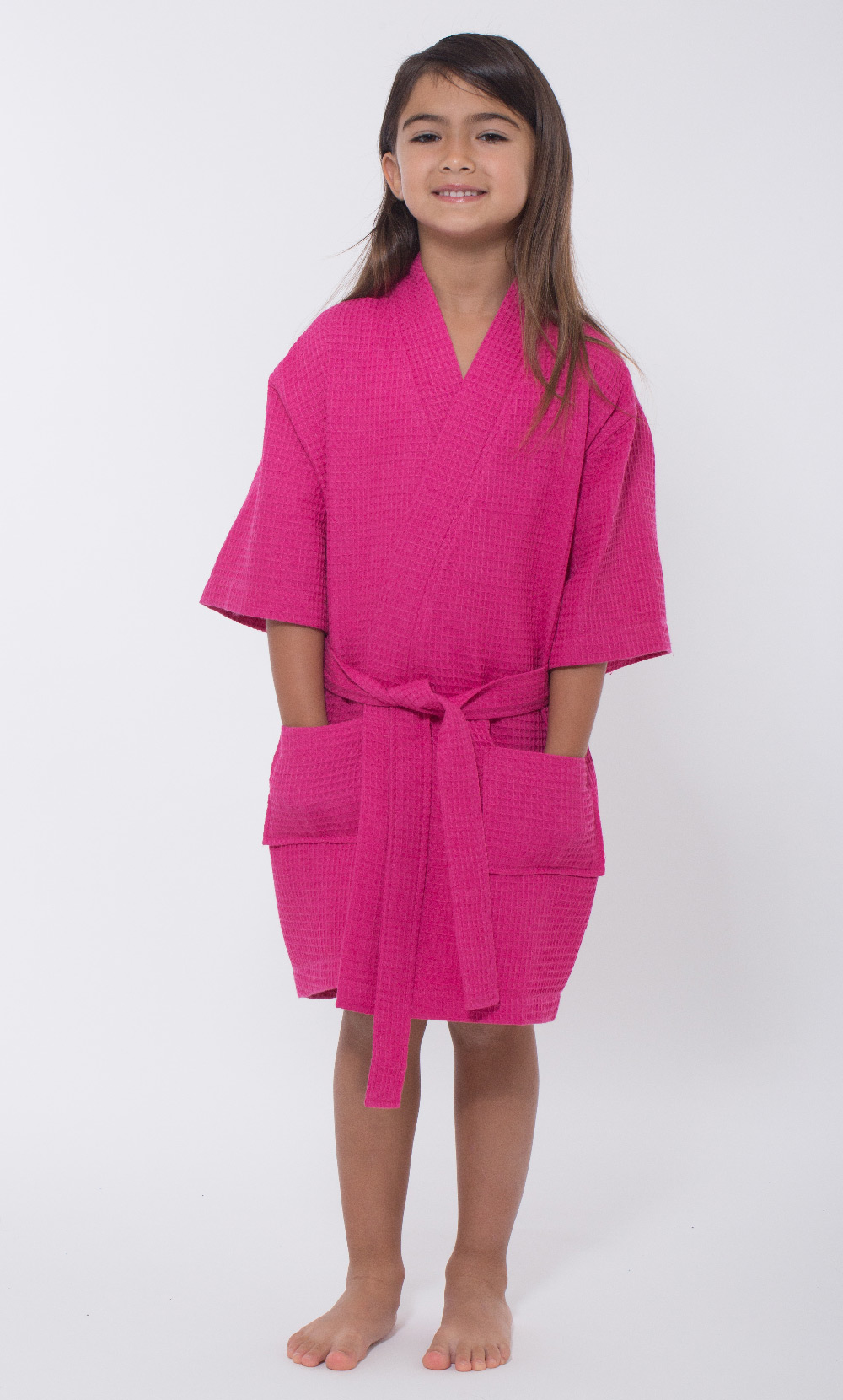 Fuchsia Waffle Kimono Kid's Robe-Robemart.com