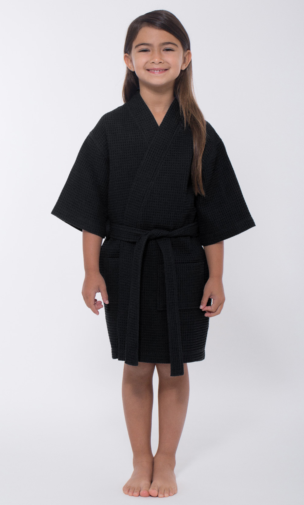 Black Waffle Kimono Kid's Robe-Robemart.com