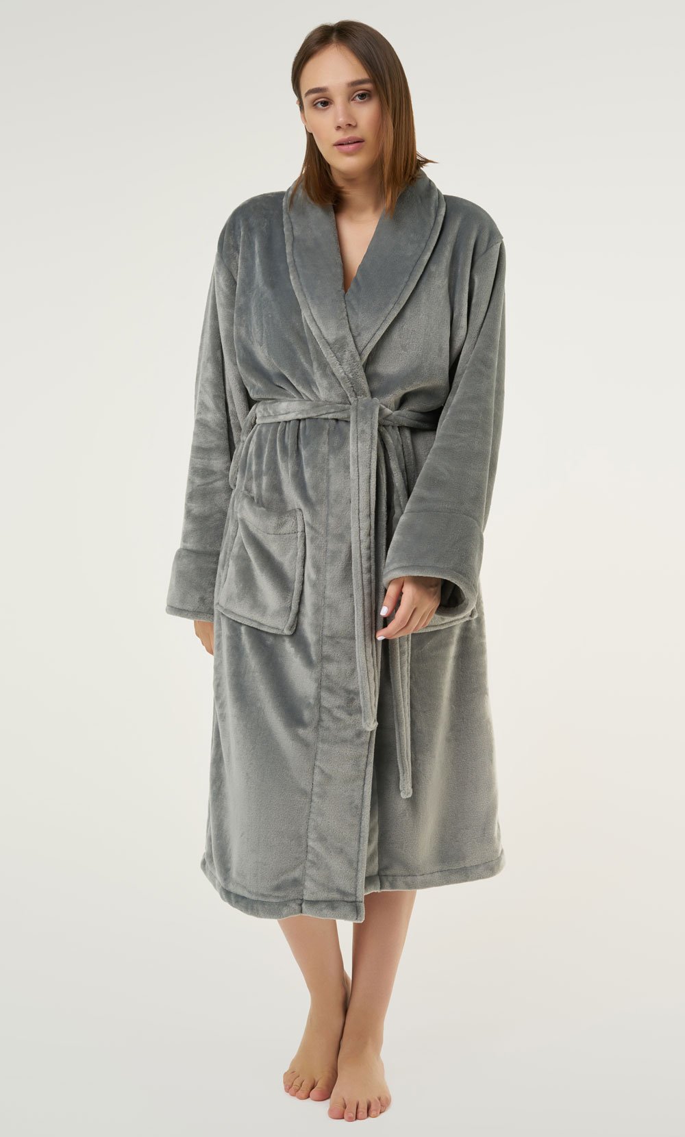 Gray Super Soft Tahoe Microfleece Shawl Collar Robe-Robemart.com