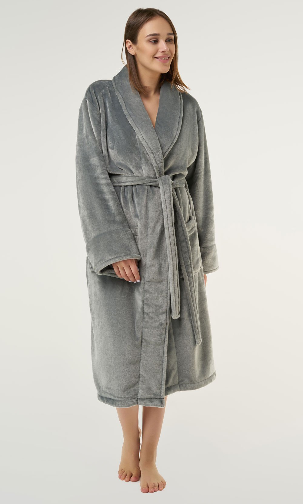 Gray Super Soft Tahoe Microfleece Shawl Collar Robe-Robemart.com