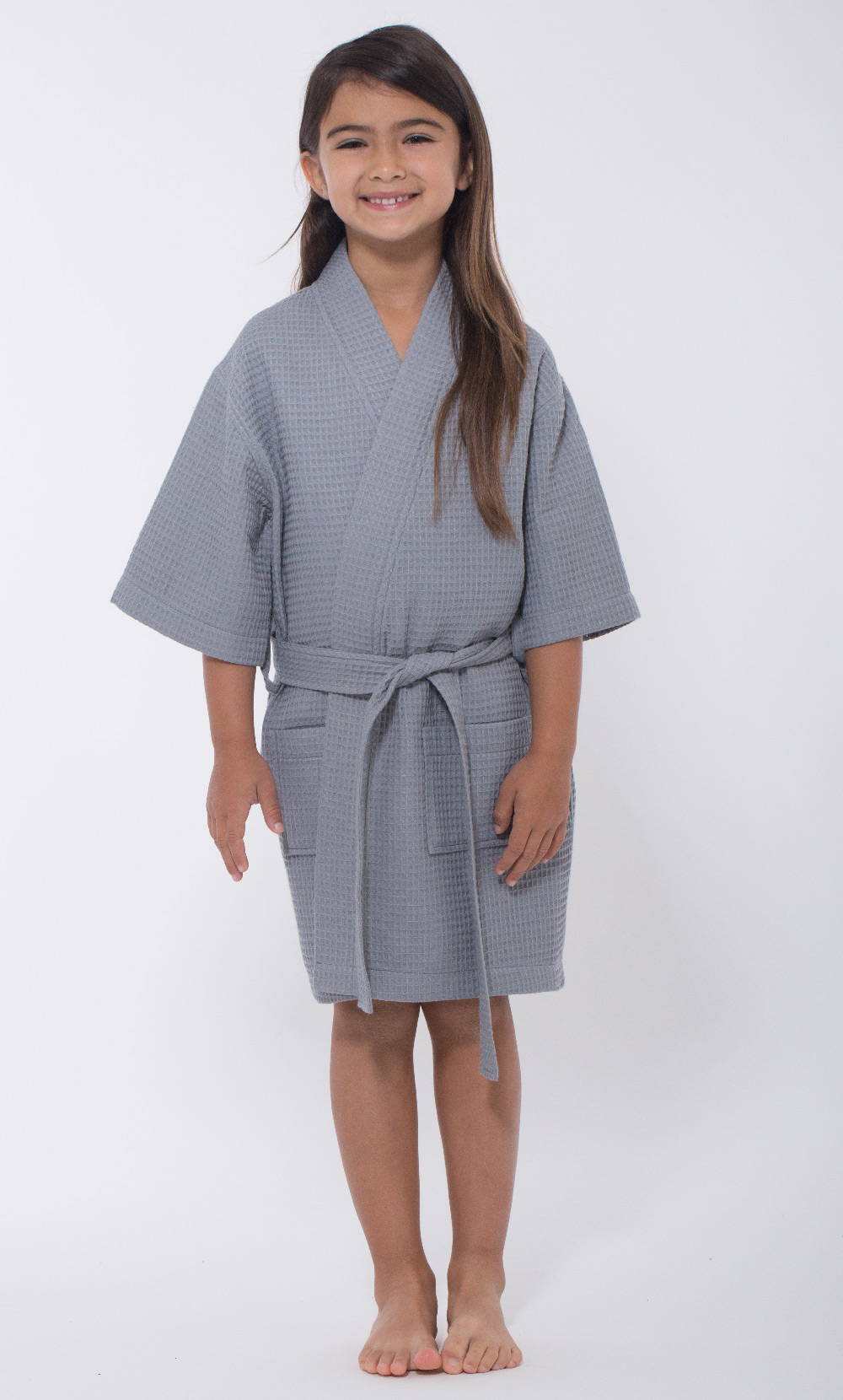 Gray Waffle Kimono Kid's Robe-Robemart.com