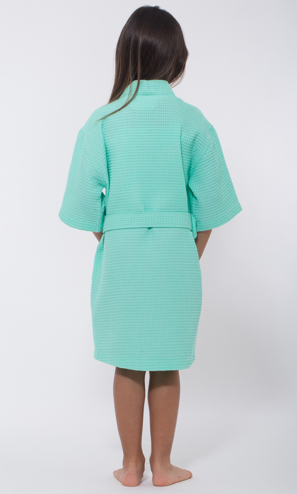 Mint Green Waffle Kimono Kid's Robe-Robemart.com