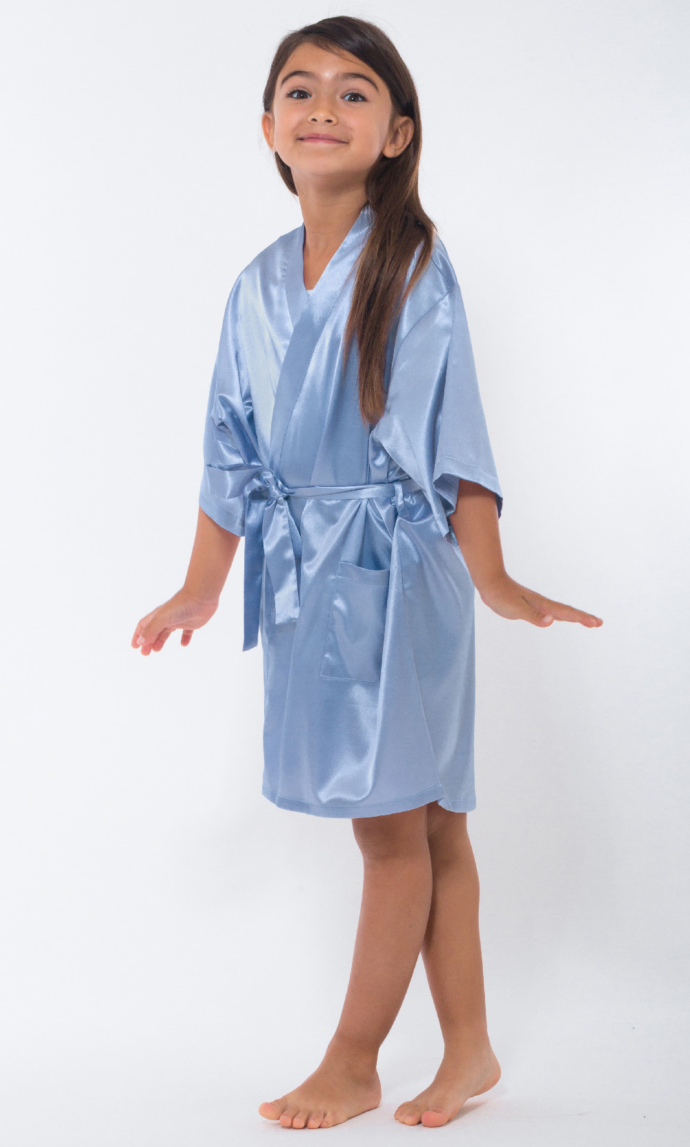 Airy Blue Satin Kimono Kid's Robe-Robemart.com