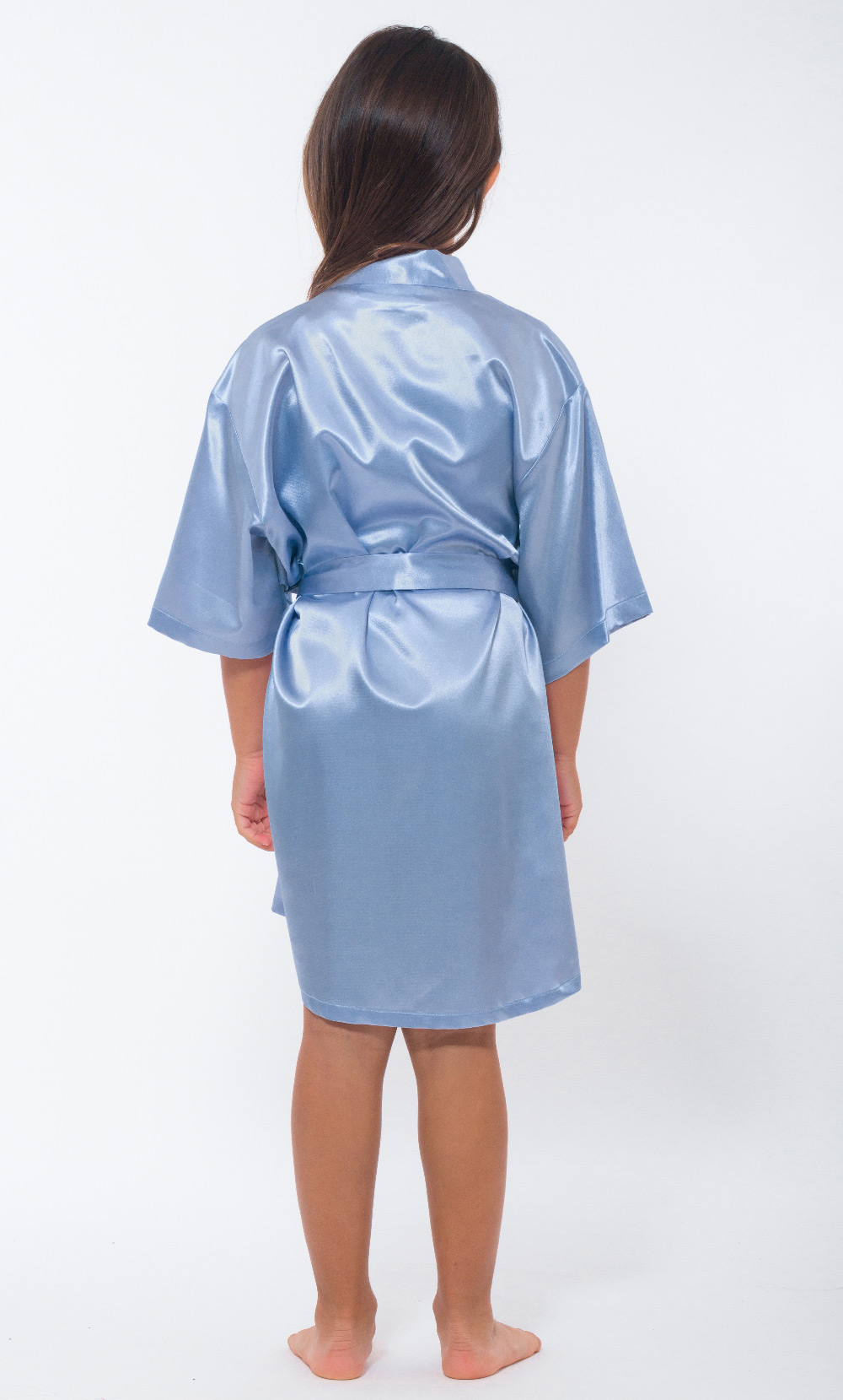 Airy Blue Satin Kimono Kid's Robe-Robemart.com