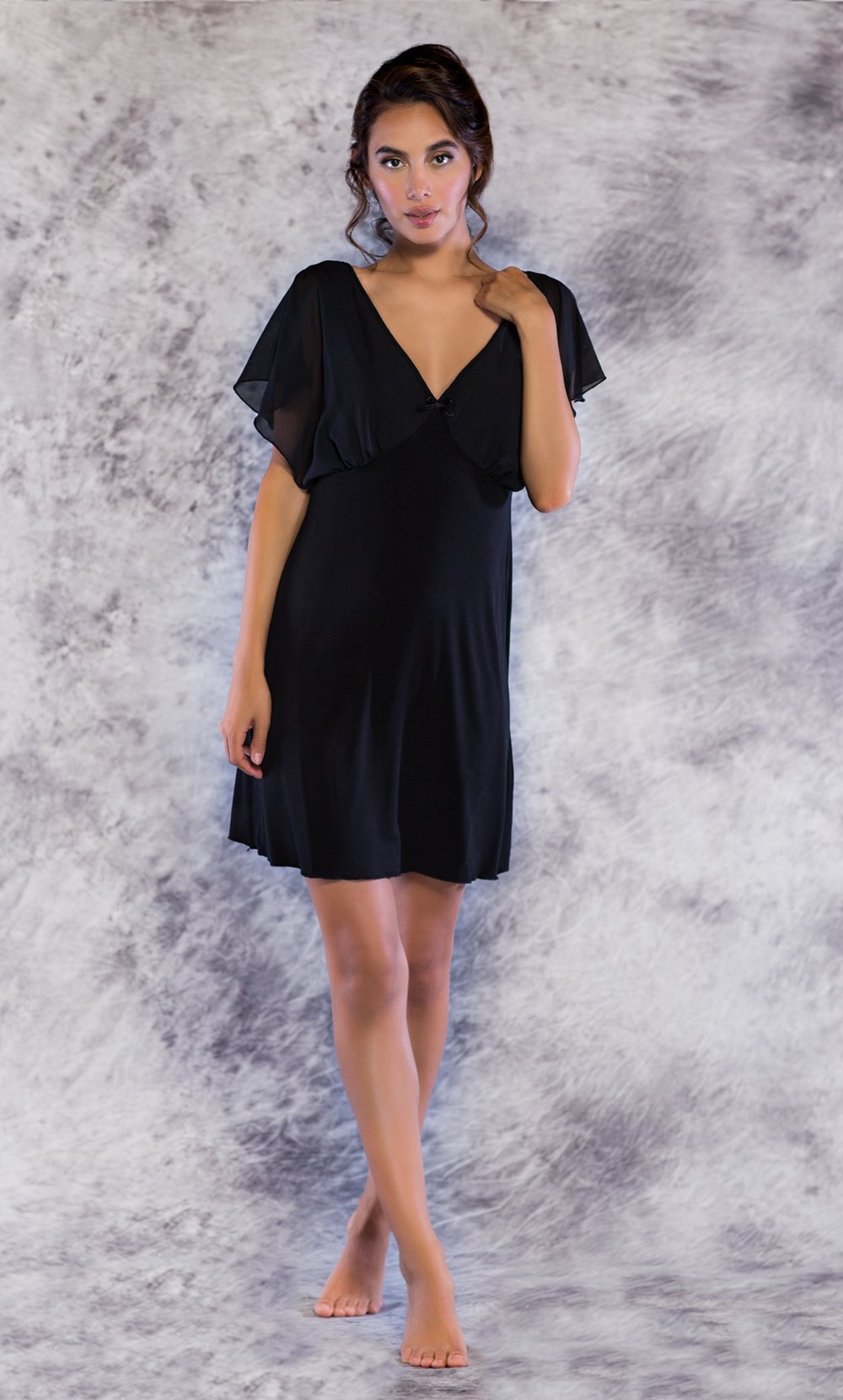 100% Chiffon Black Nightgown-Robemart.com