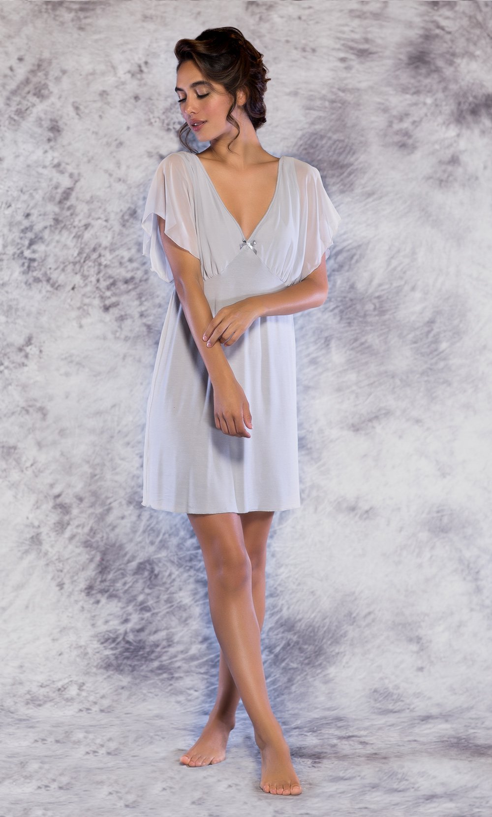 100% Chiffon Gray Nightgown-Robemart.com