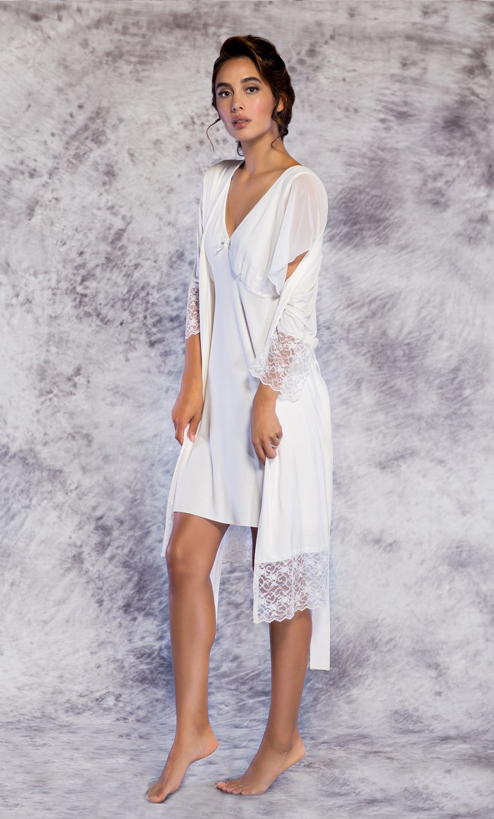 100% Chiffon Ivory Nightgown-Robemart.com