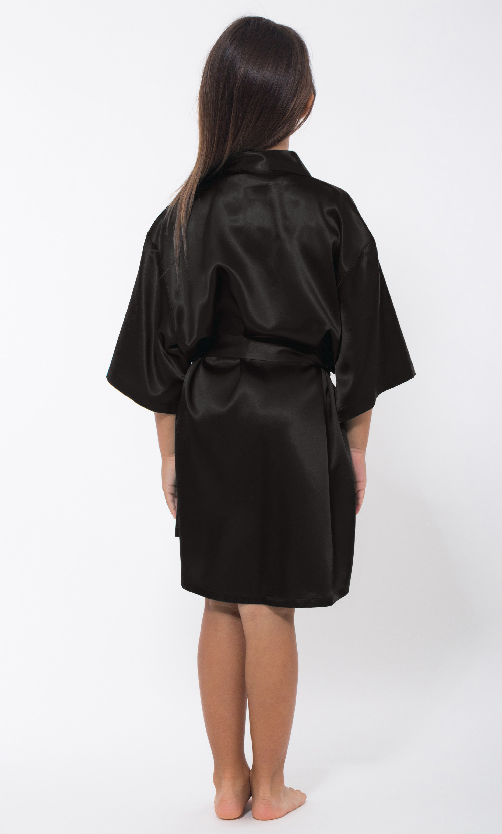 Black Satin Kimono Kid's Robe-Robemart.com