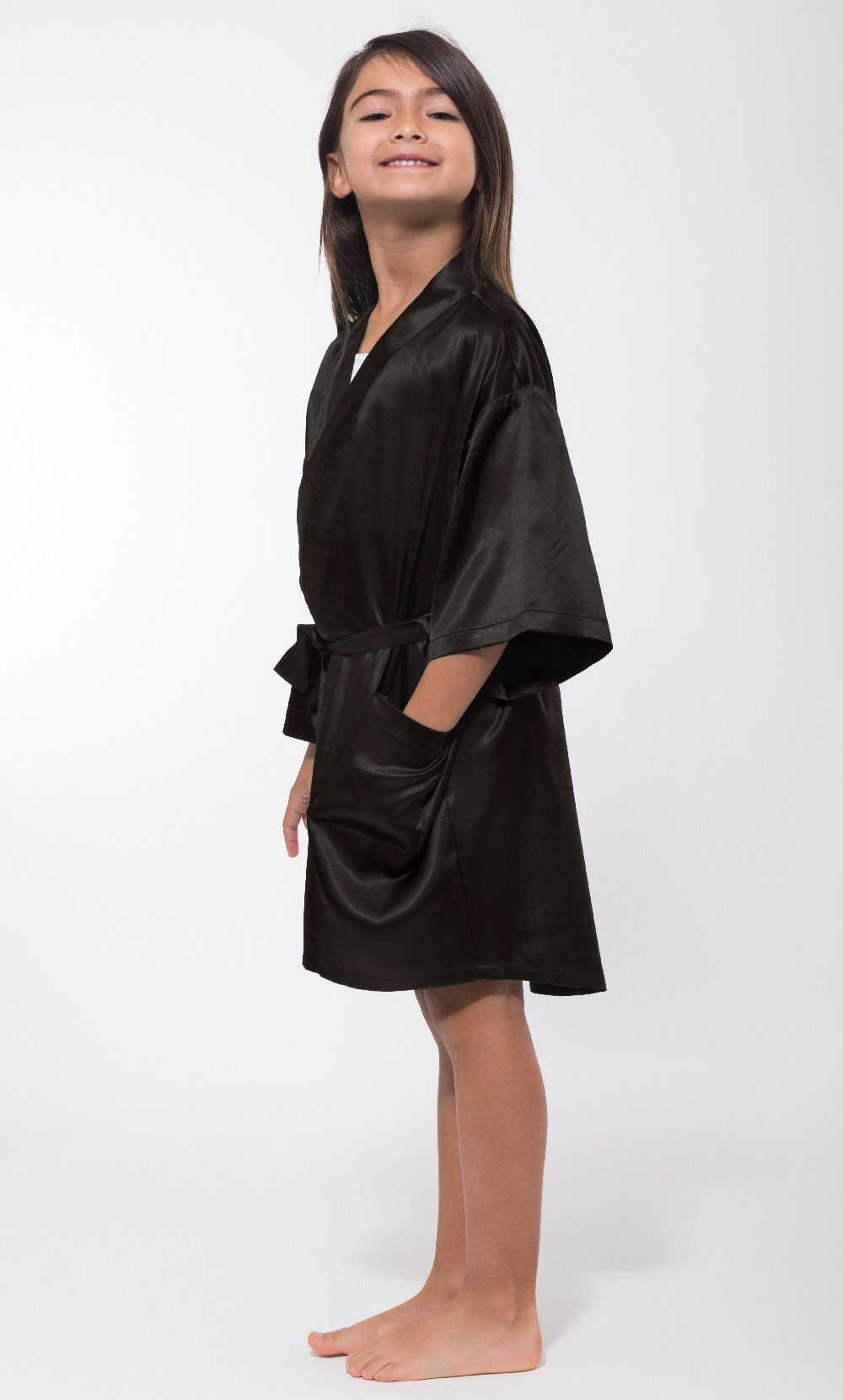 Black Satin Kimono Kid's Robe-Robemart.com