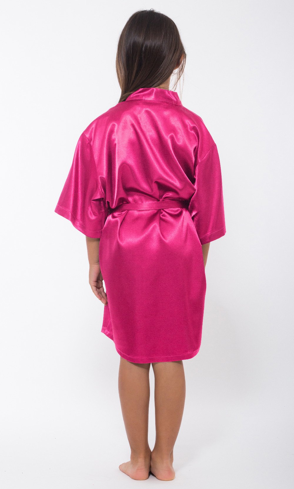 Fuchsia Satin Kimono Kid's Robe-Robemart.com