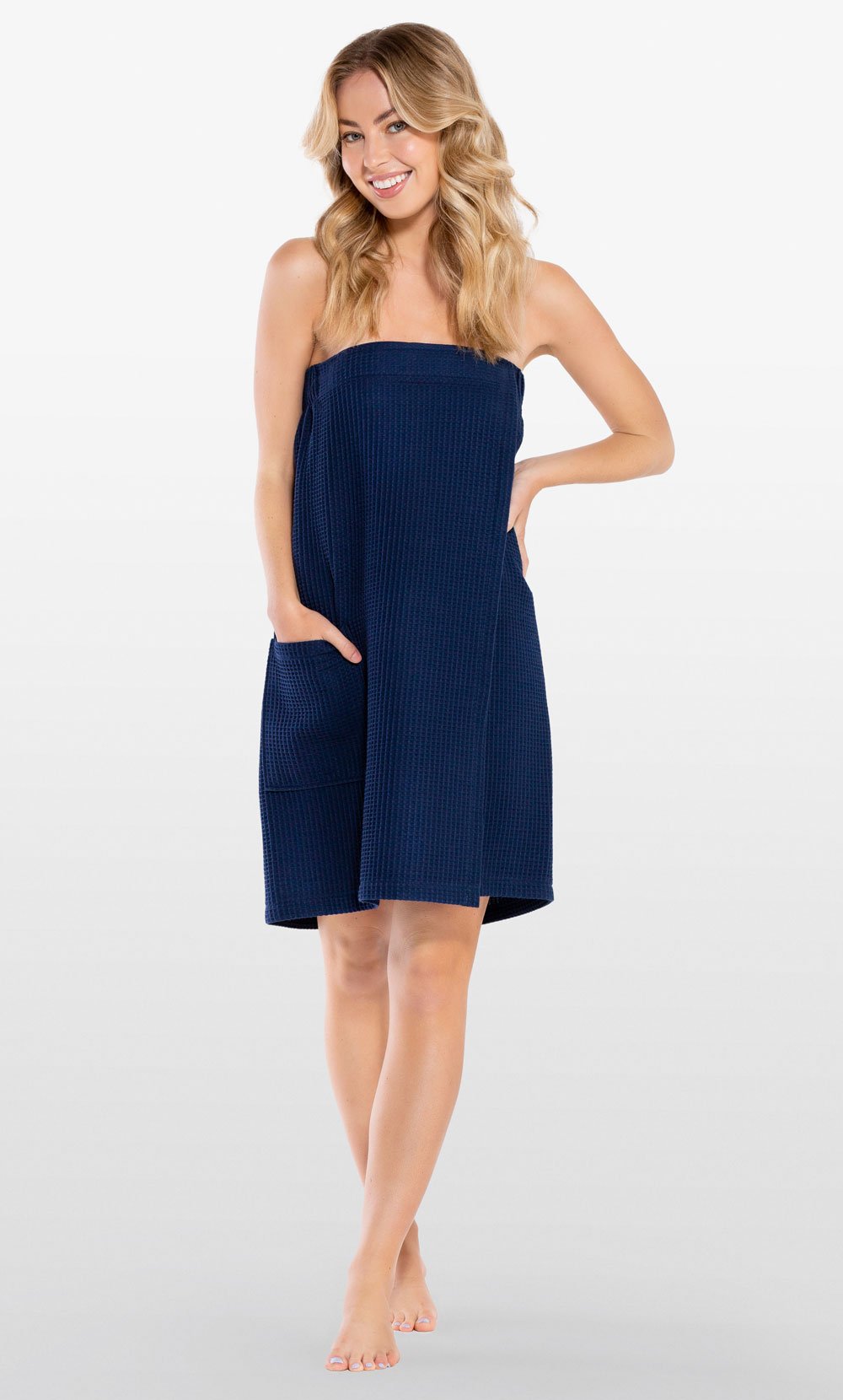 Navy Blue Waffle Spa Bath Wrap-Robemart.com