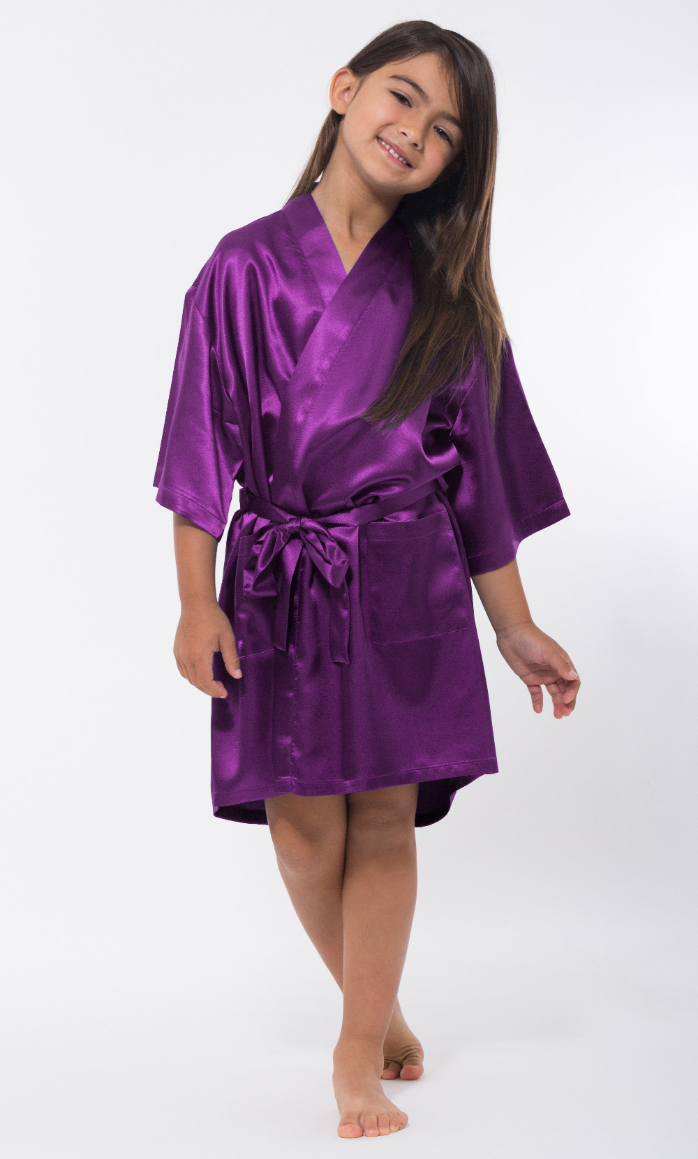 Purple Satin Kimono Kid's Robe-Robemart.com
