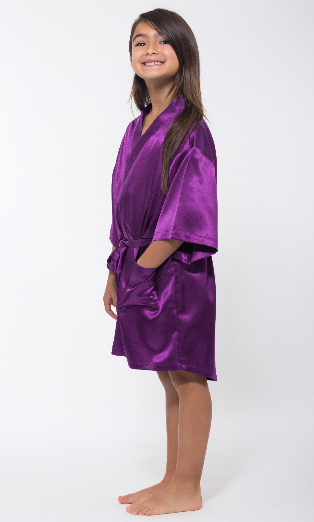 Purple Satin Kimono Kid's Robe-Robemart.com