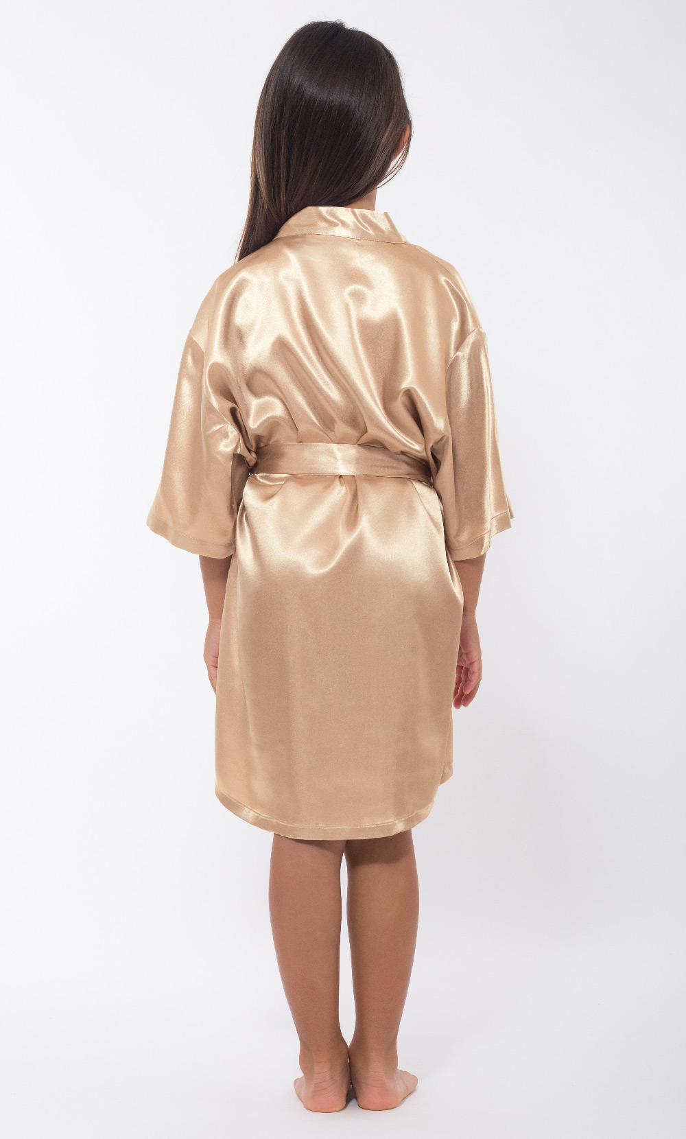 Taupe Satin Kimono Kid's Robe-Robemart.com