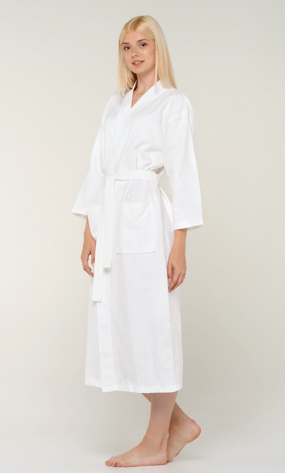 100% Turkish Cotton White Waffle Kimono Robe-Robemart.com