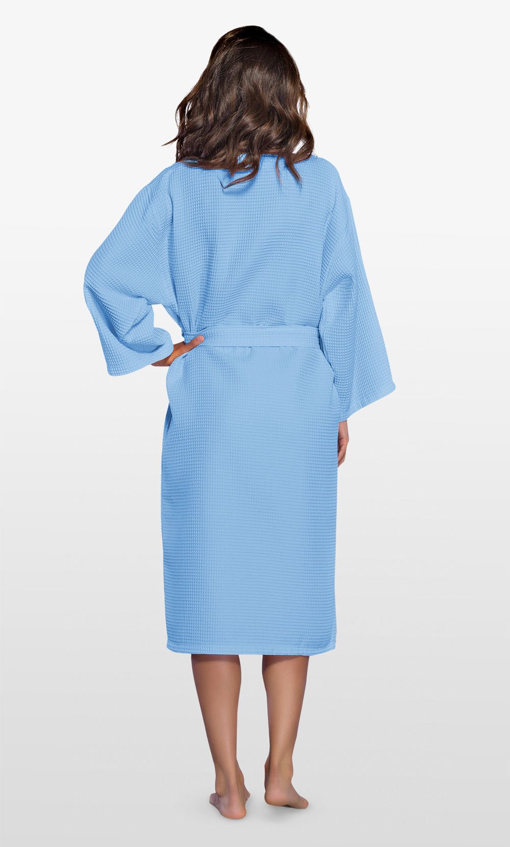 Waffle Kimono Serenity Blue Long Robe Square Pattern-Robemart.com