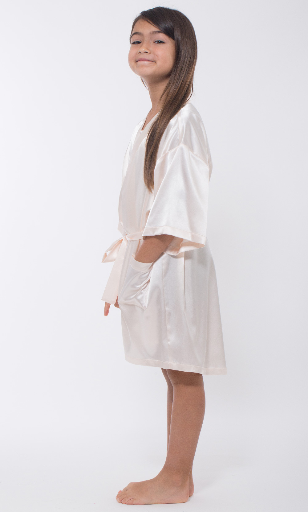 White Peach Satin Kimono Kid's Robe-Robemart.com