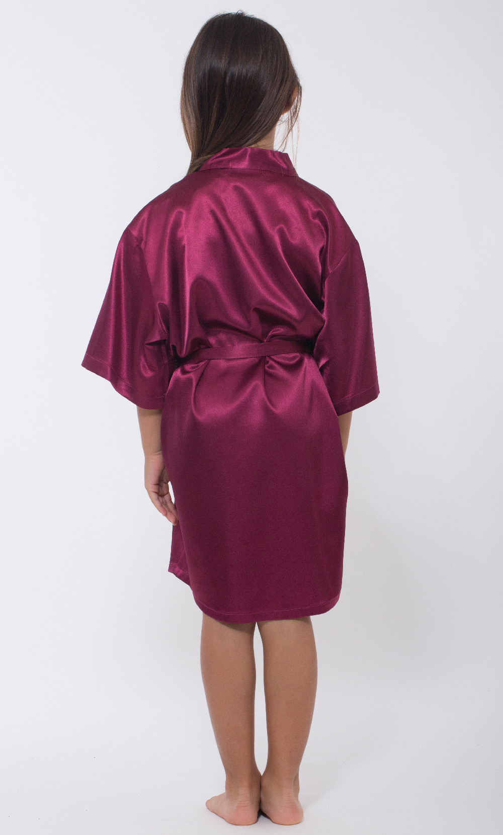 Wine Red Satin Kimono Kid's Robe-Robemart.com