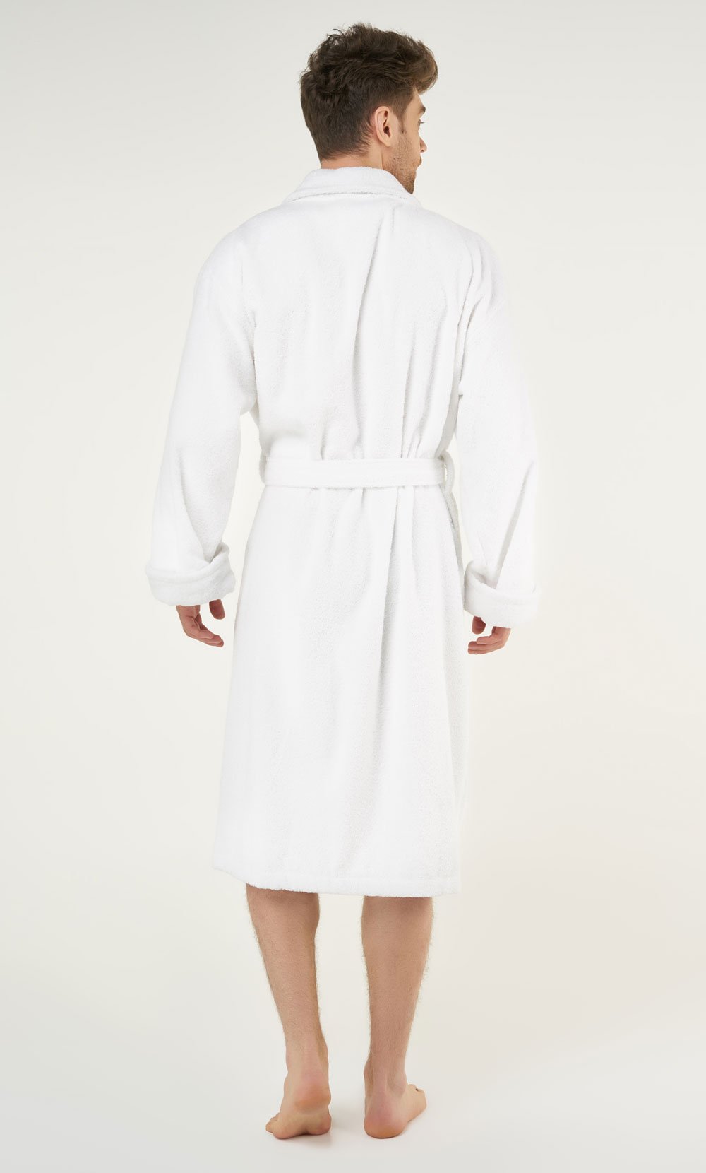100% Turkish Cotton White Shawl Terry Bathrobe-Robemart.com