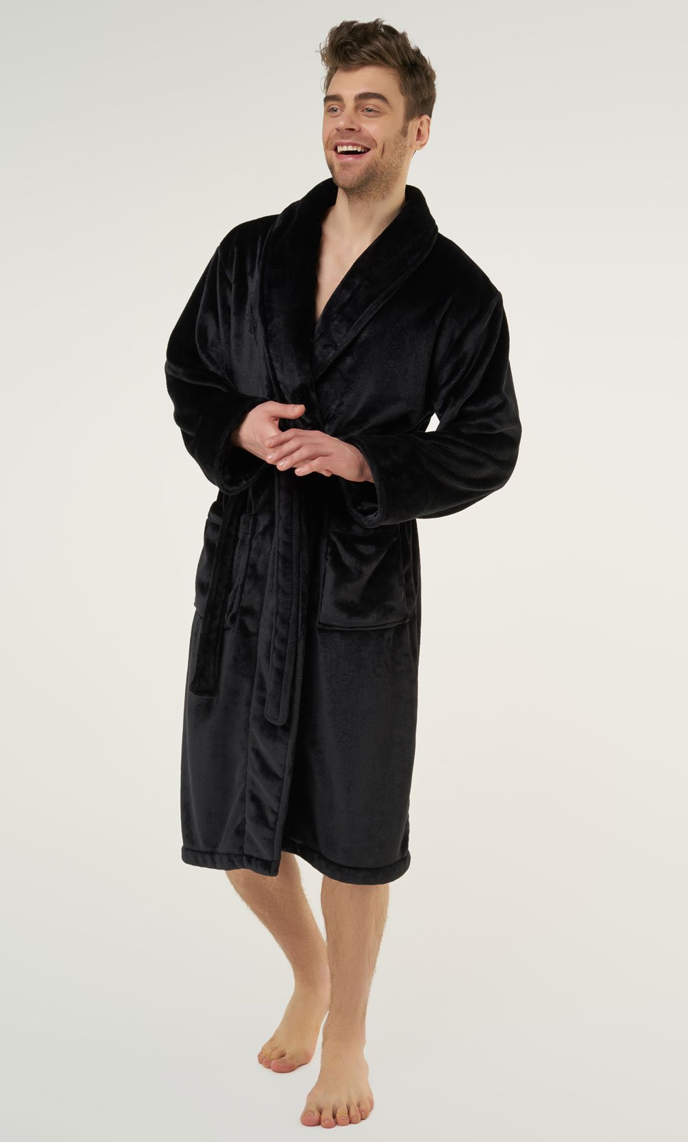 Black Super Soft Tahoe Microfleece Shawl Collar Robe-Robemart.com