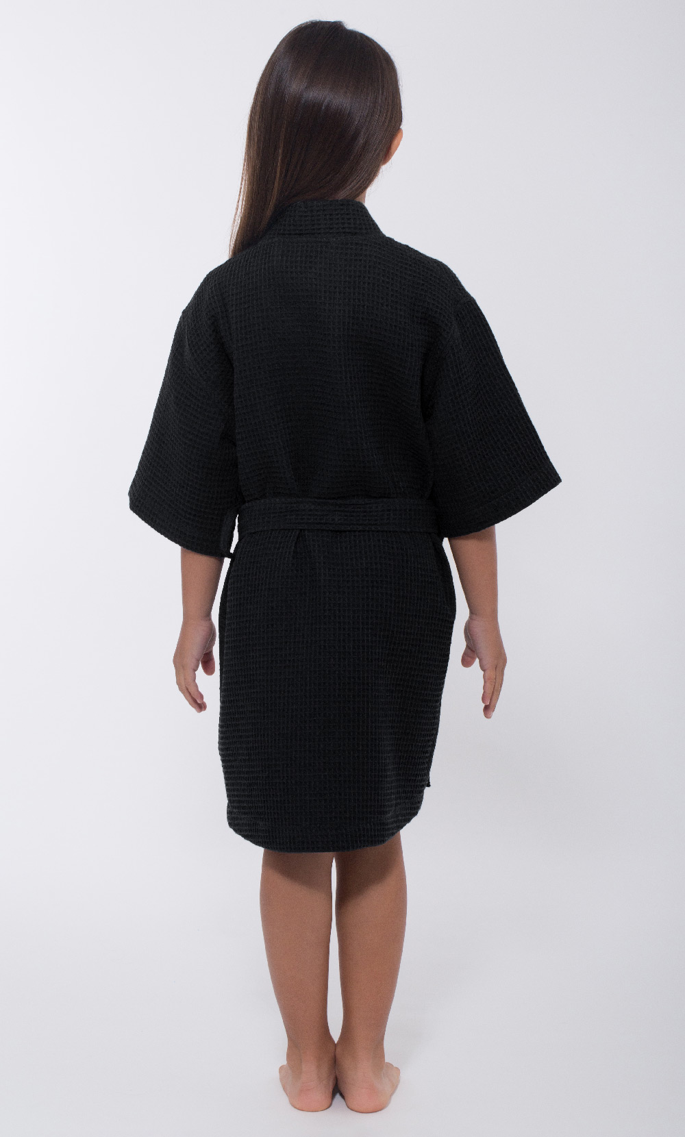 Black Waffle Kimono Kid's Robe-Robemart.com