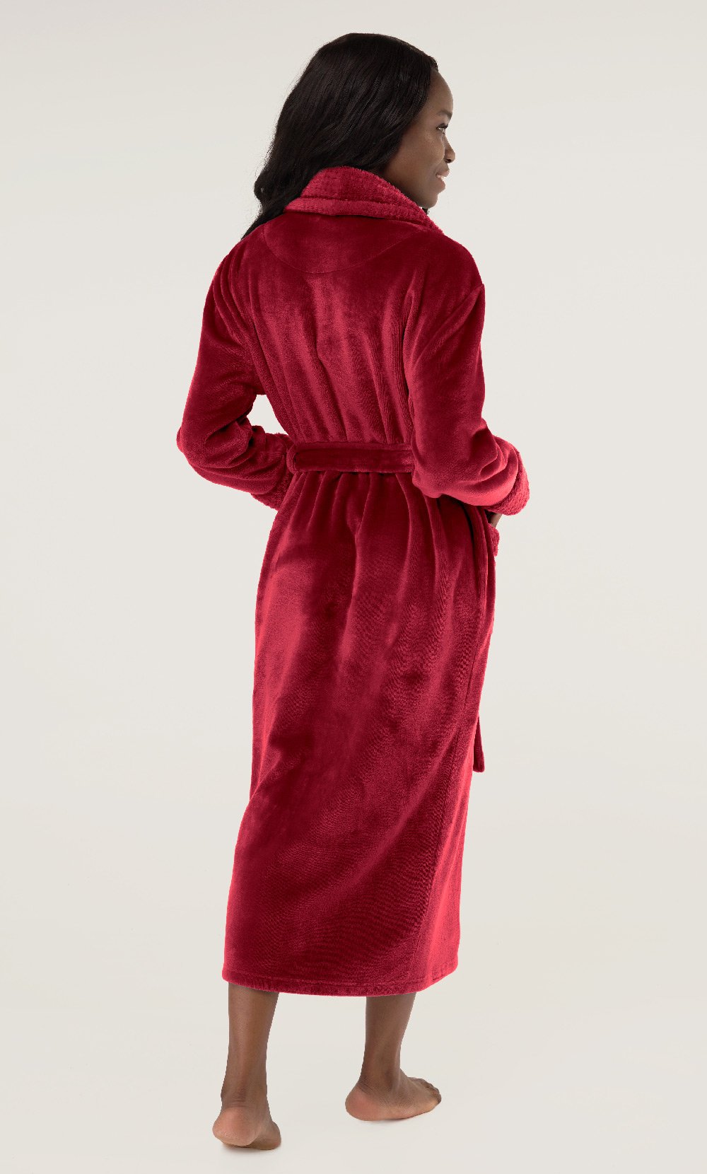 Burgundy Plush Soft Warm Fleece Womens Robe-Robemart.com