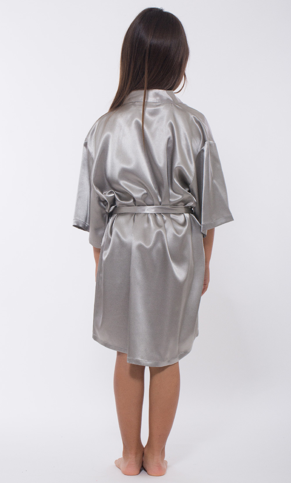 Classic Gray Satin Kimono Kid's Robe-Robemart.com