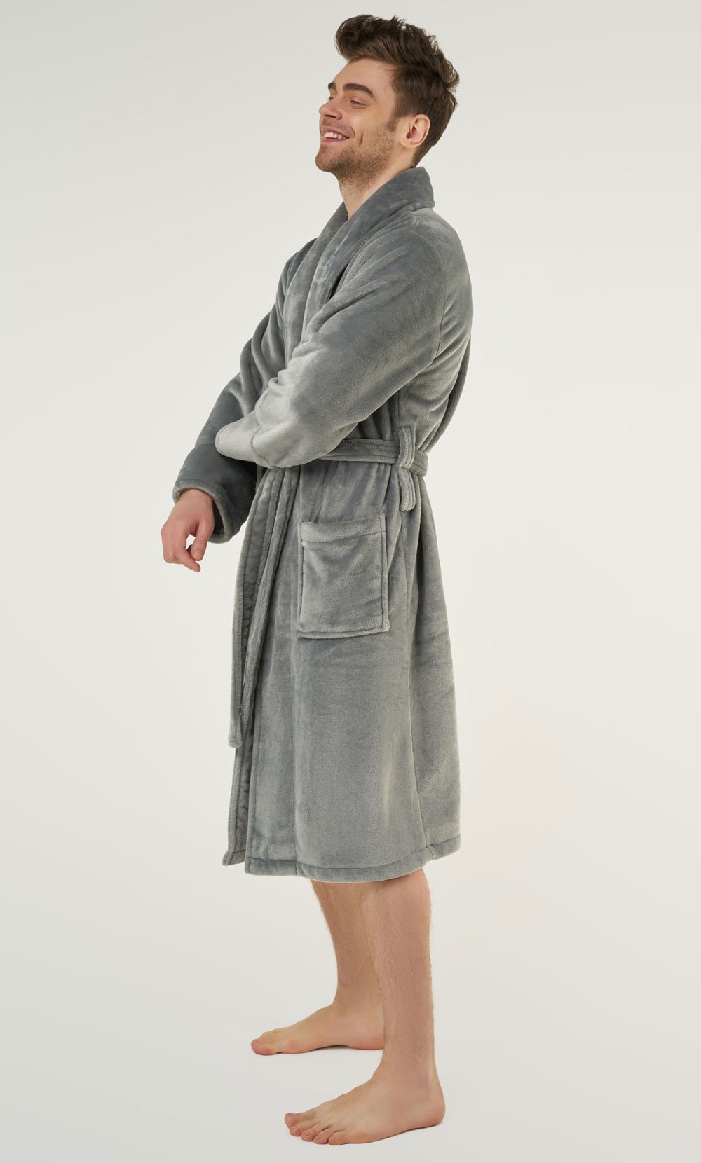 Gray Super Soft Tahoe Microfleece Shawl Collar Robe-Robemart.com