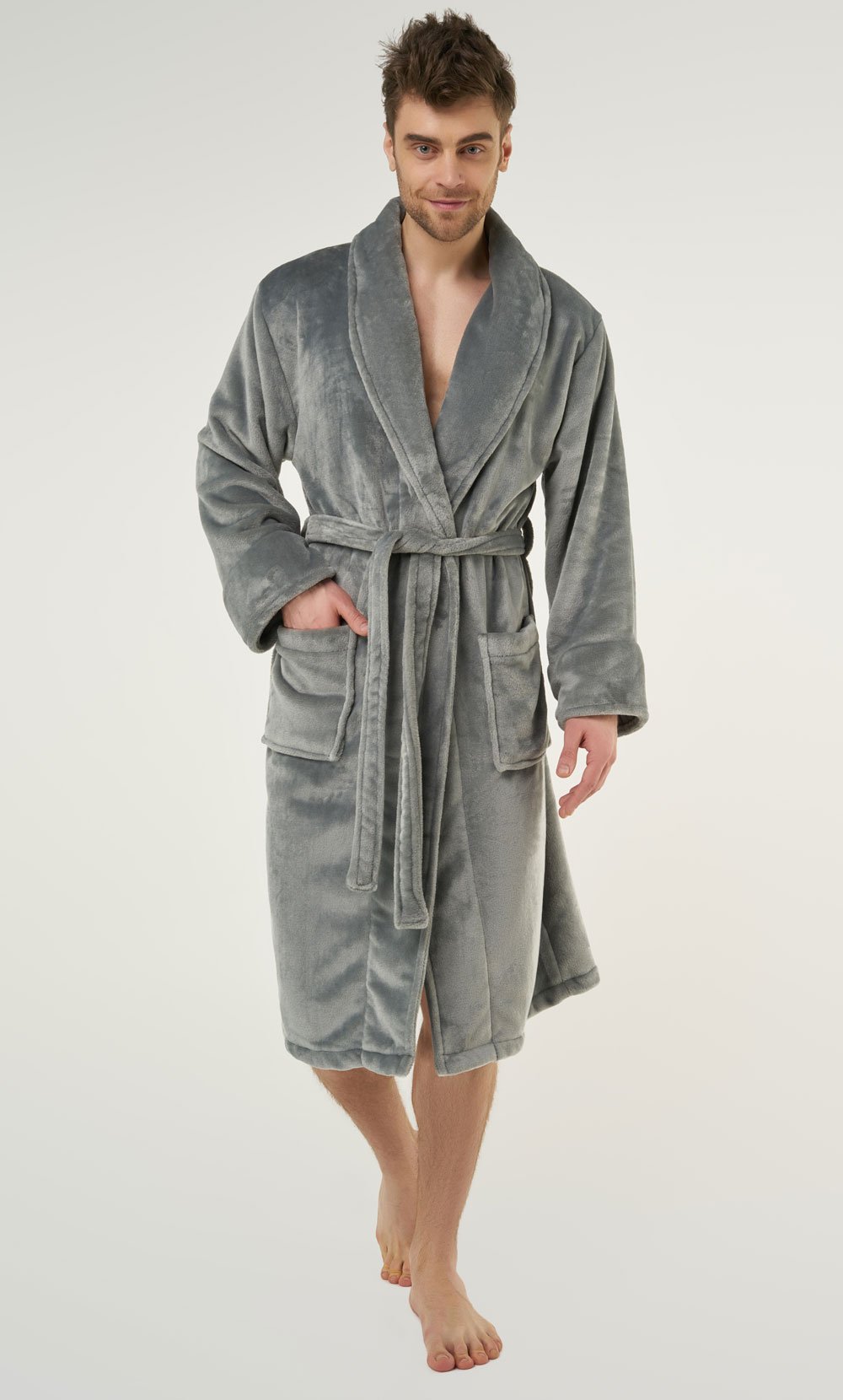 Gray Super Soft Tahoe Microfleece Shawl Collar Robe-Robemart.com