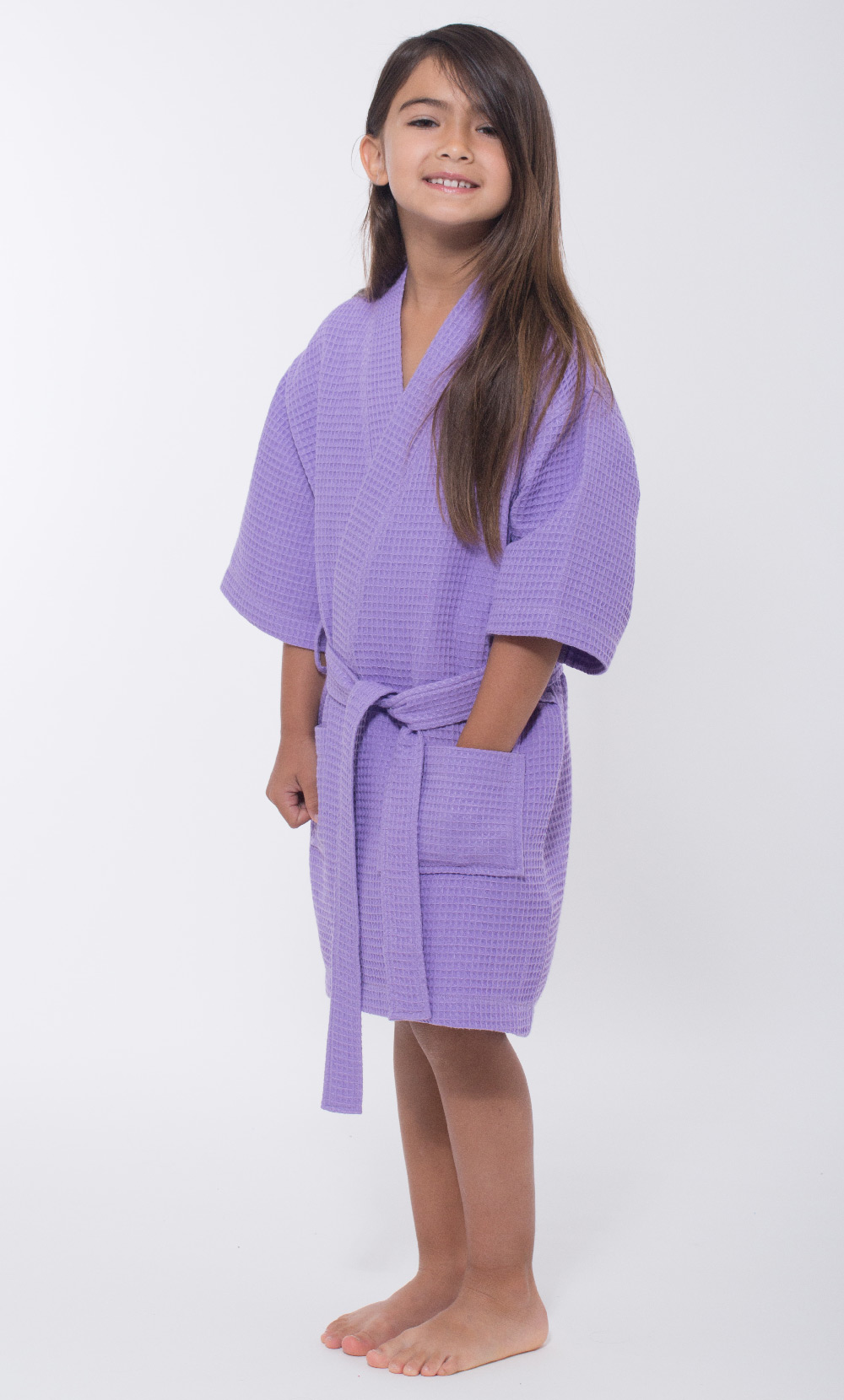 Lavender Waffle Kimono Kid's Robe-Robemart.com