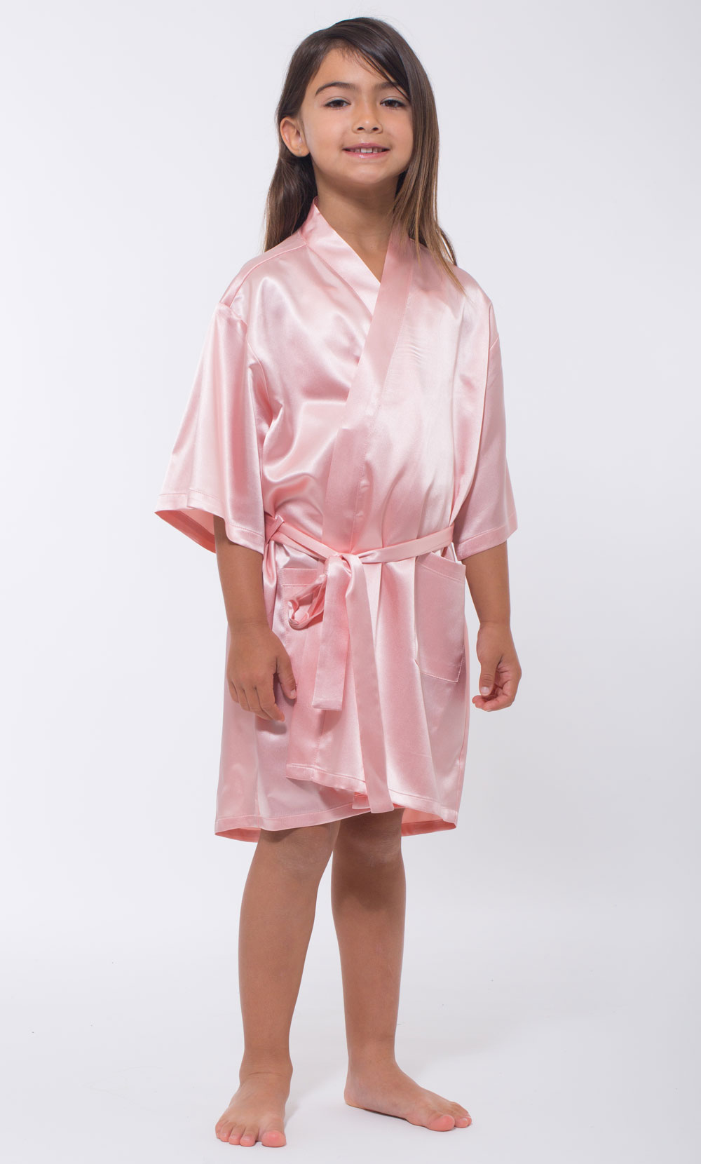 Light Pink Satin Kimono Kid's Robe-Robemart.com