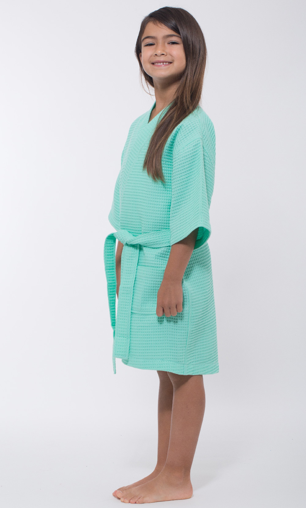 Mint Green Waffle Kimono Kid's Robe-Robemart.com