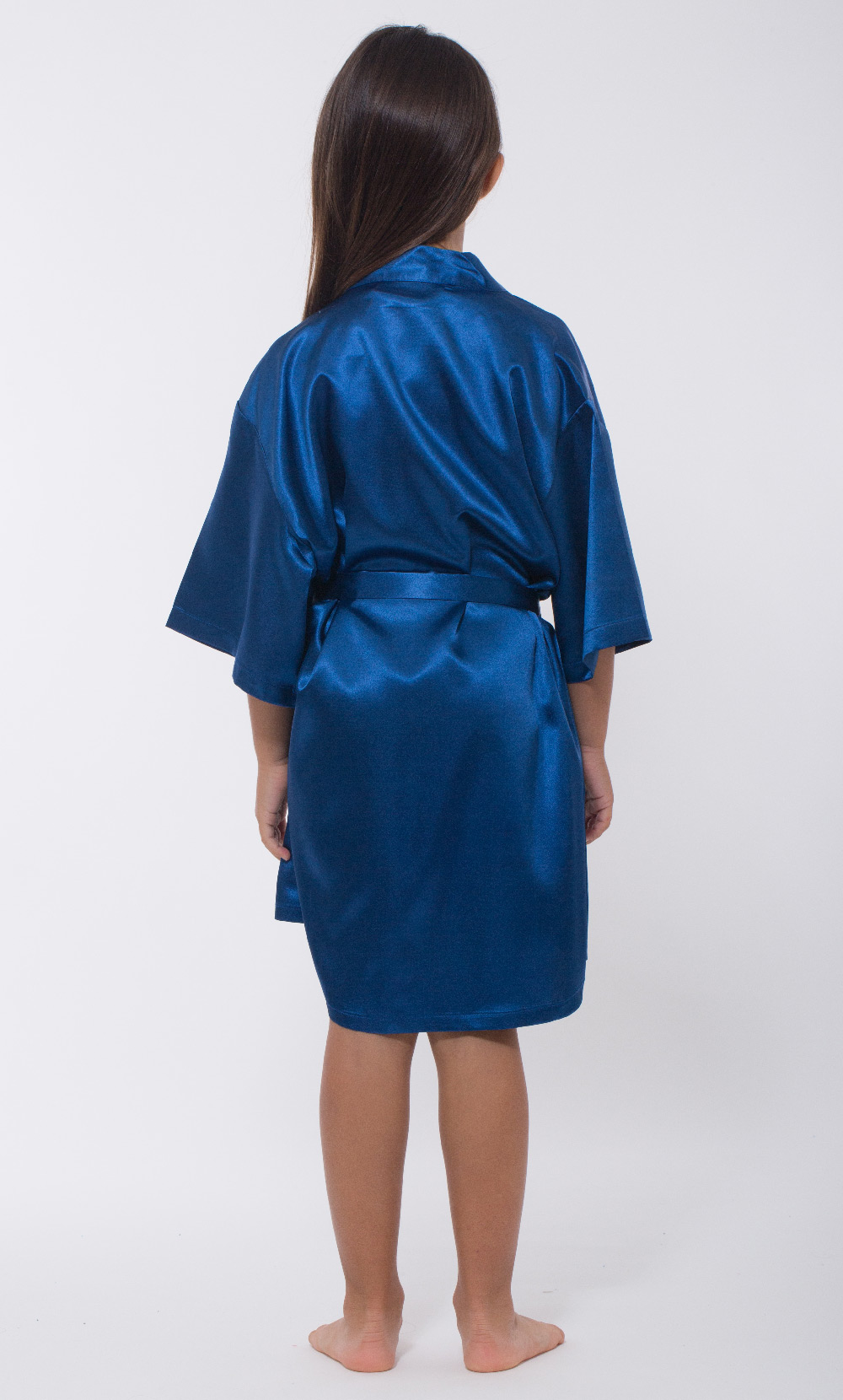 Navy Blue Satin Kimono Kid's Robe-Robemart.com