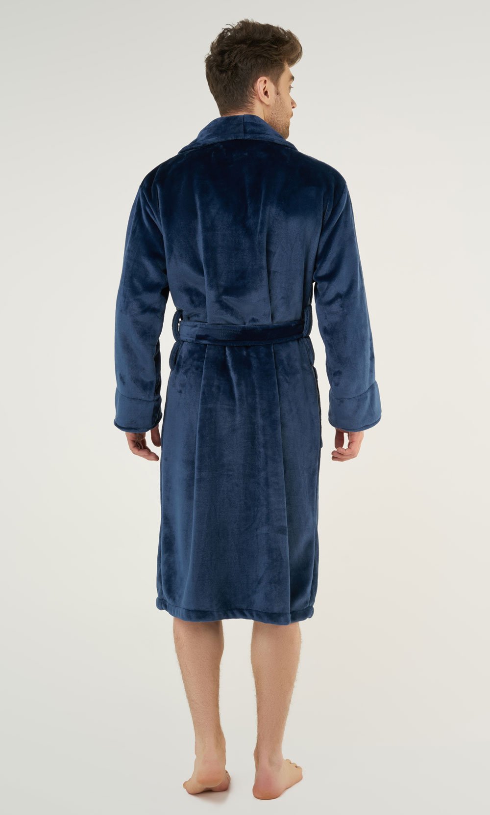 Navy Blue Super Soft Tahoe Microfleece Shawl Collar Robe-Robemart.com