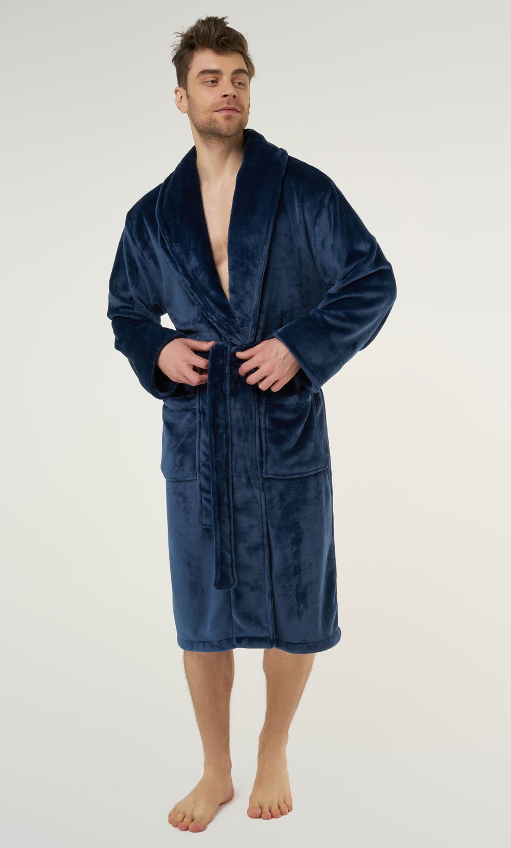 Navy Blue Super Soft Tahoe Microfleece Shawl Collar Robe-Robemart.com