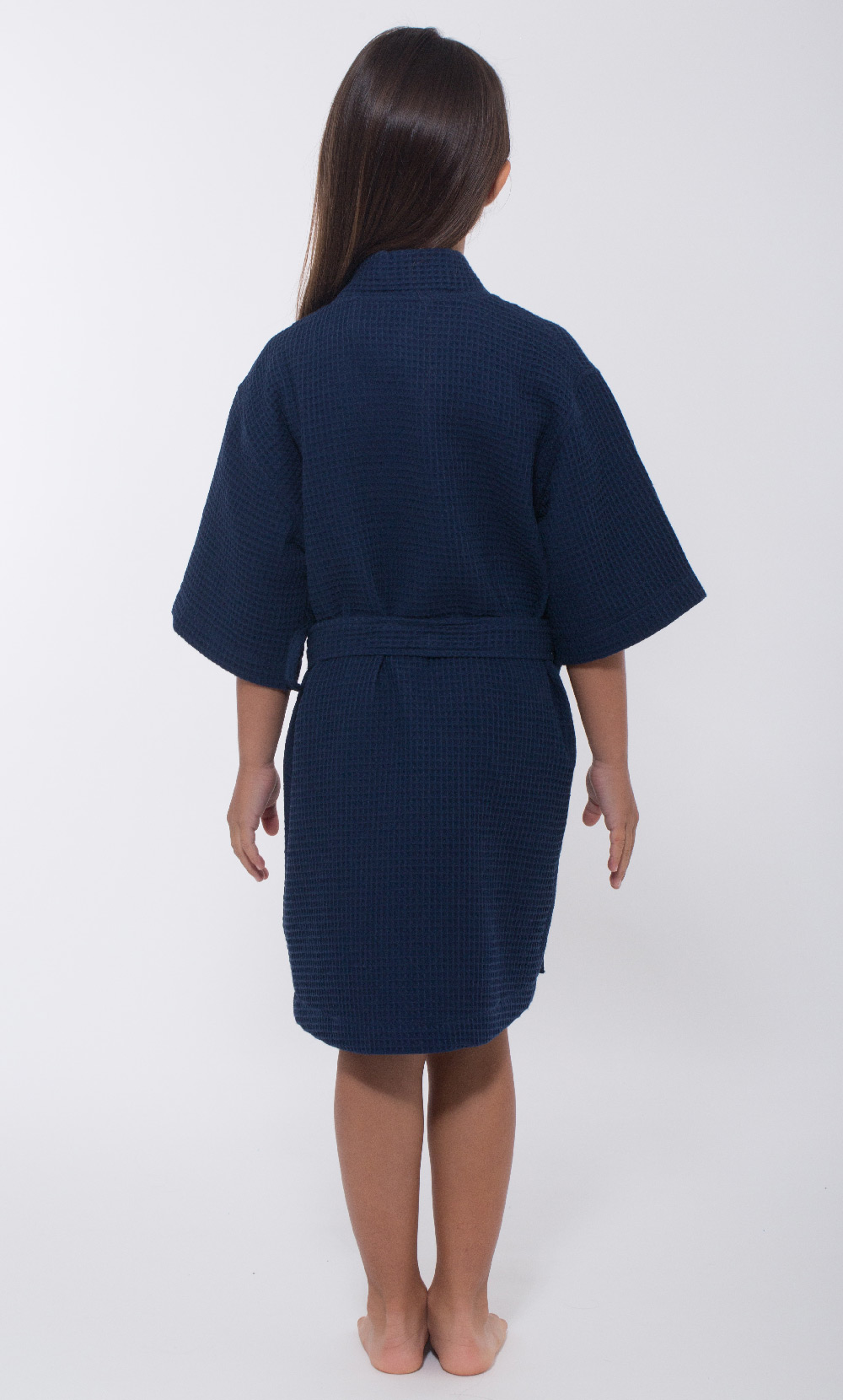 Navy Blue Waffle Kimono Kid's Robe-Robemart.com
