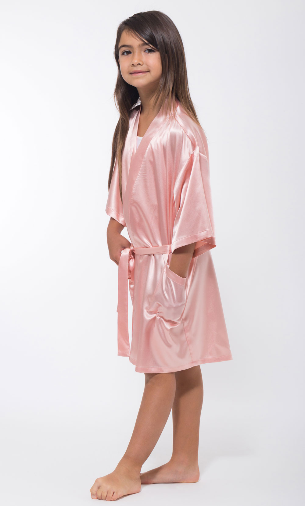 Pink Satin Kimono Kid's Robe-Robemart.com