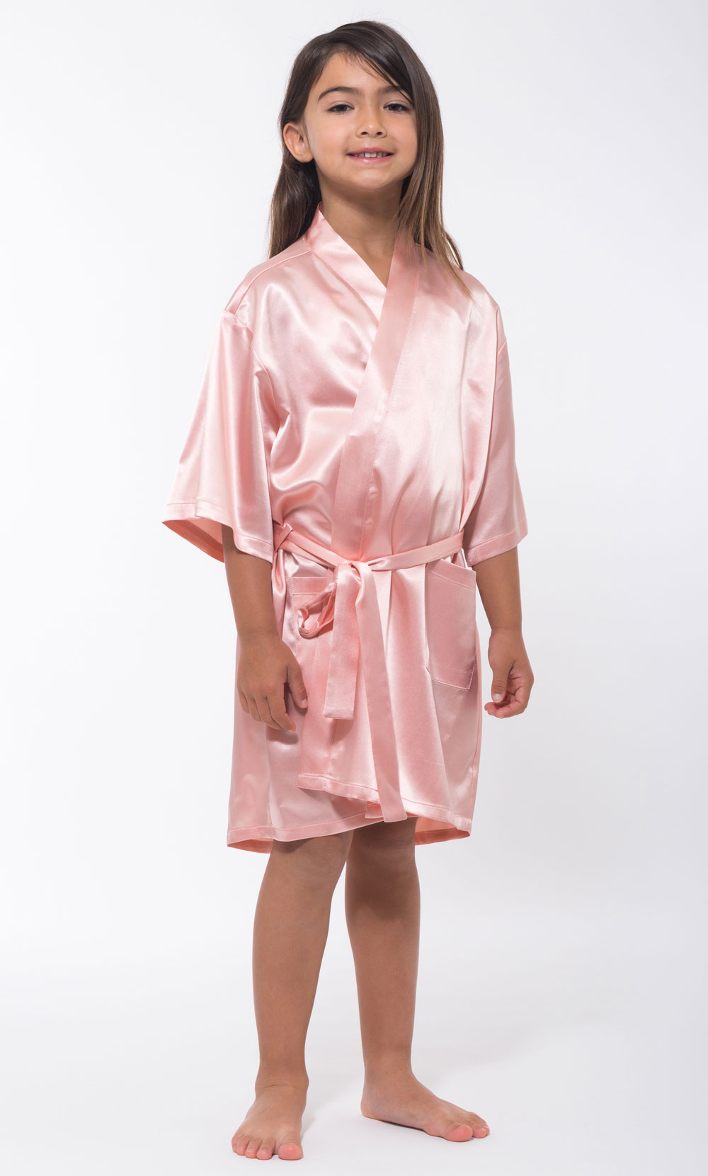 Pink Satin Kimono Kid's Robe-Robemart.com