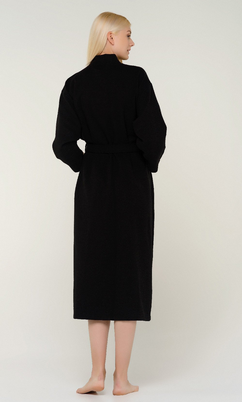 100% Turkish Cotton Black Waffle Kimono Robe-Robemart.com