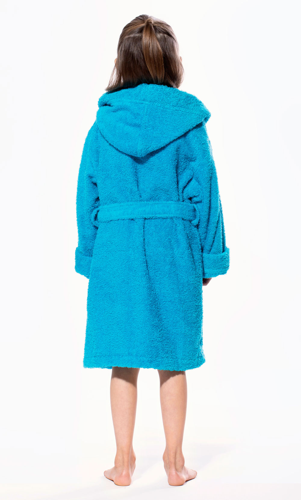 100% Turkish Cotton Turquoise Blue Hooded Terry Kid's Bathrobe-Robemart.com