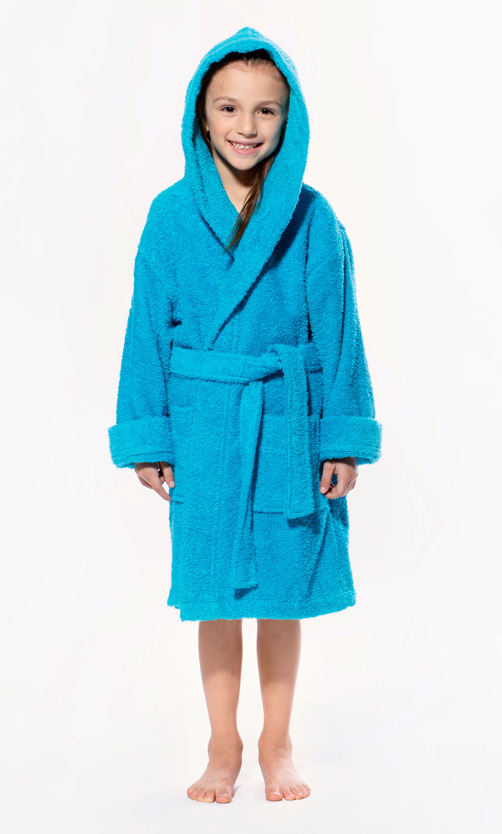 100% Turkish Cotton Turquoise Blue Hooded Terry Kid's Bathrobe-Robemart.com