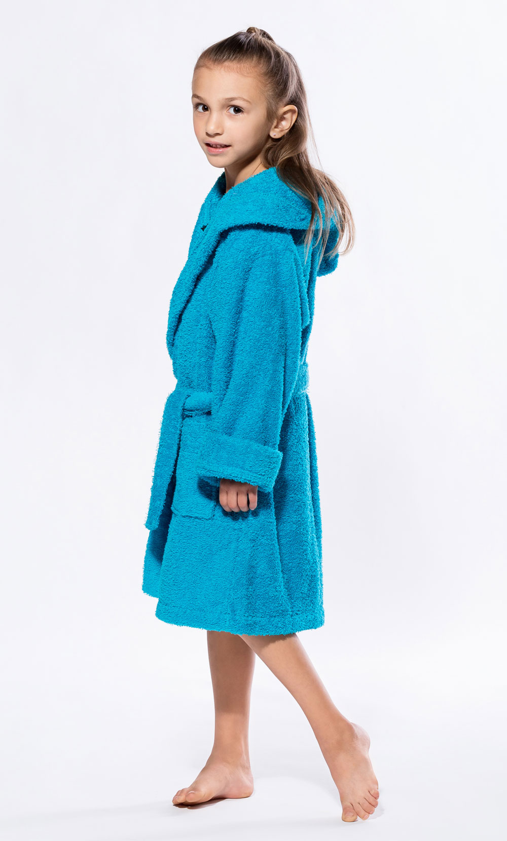 100% Turkish Cotton Turquoise Blue Hooded Terry Kid's Bathrobe-Robemart.com